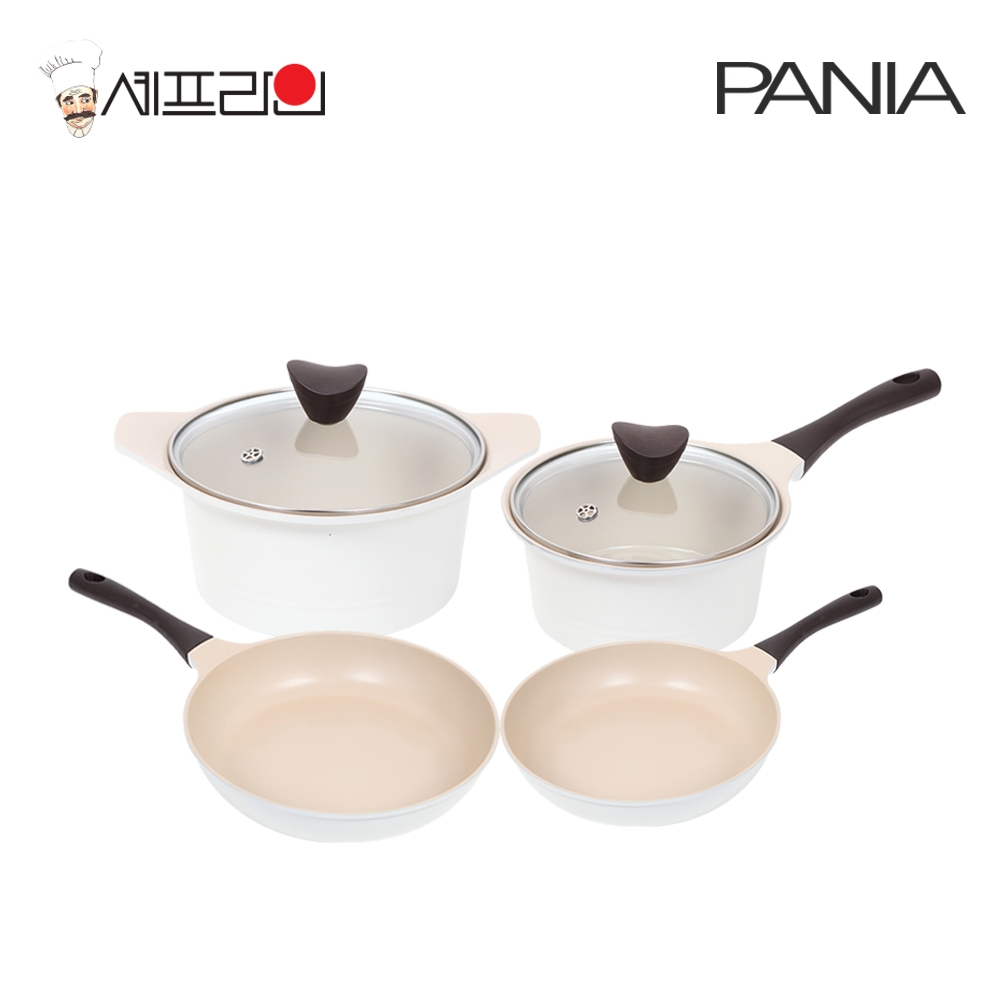셰프라인 페니아(pania) 인덕션 IH 크림후라이팬,냄비 5종세트(20+24+28+16양+18편수)