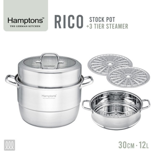 [Hamptons] 햄튼 리코 곰솥 냄비+3단 멀티 찜기세트 30CM(12L)